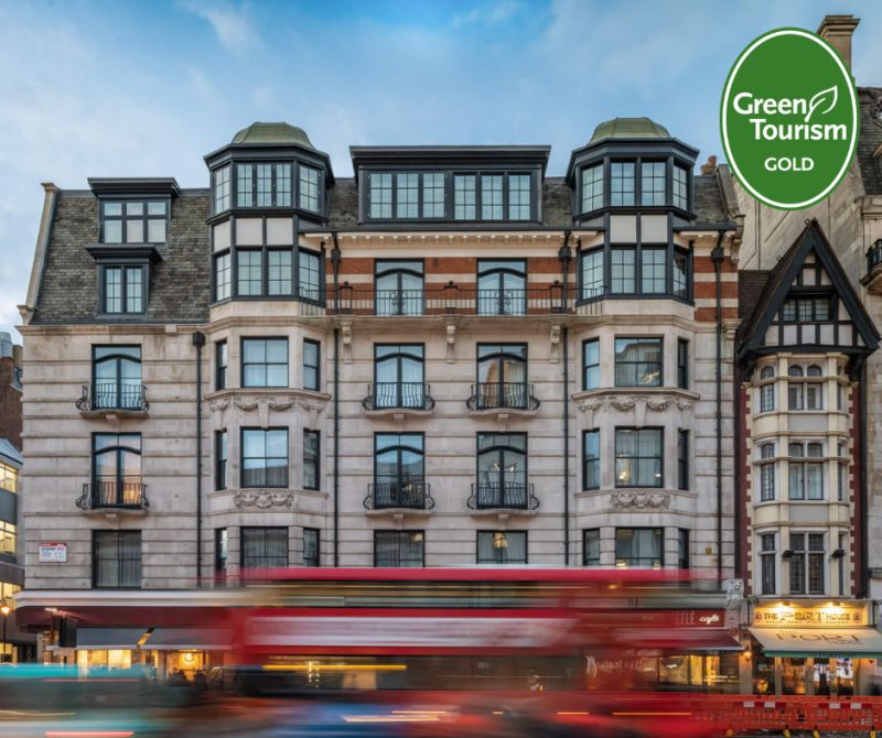 Green Tourism badge on an arty pic of The Resident, Covent Garden
